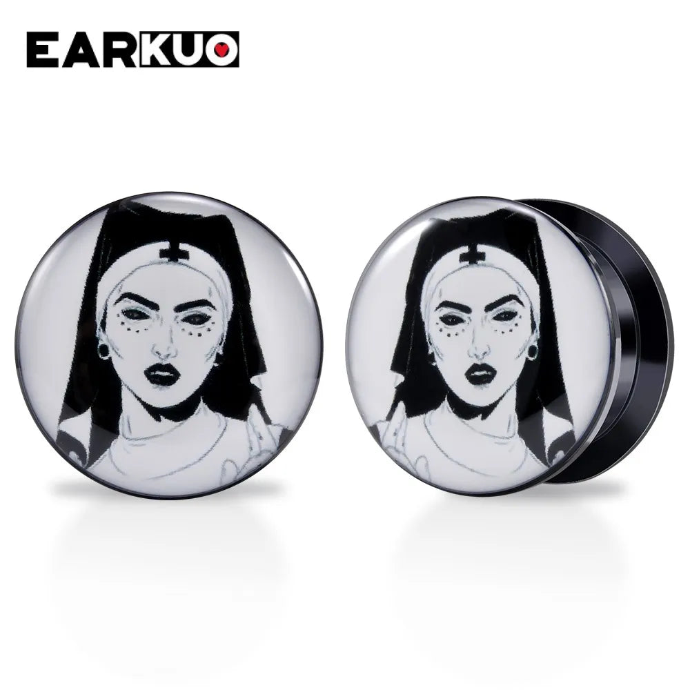 EARKUO Lovely Acrylic Cat Mouse Girl Tiger Dinosaur Ear Plugs Tunnels Piercing Body Jewelry Gauges Expanders Stretchers 2PCS