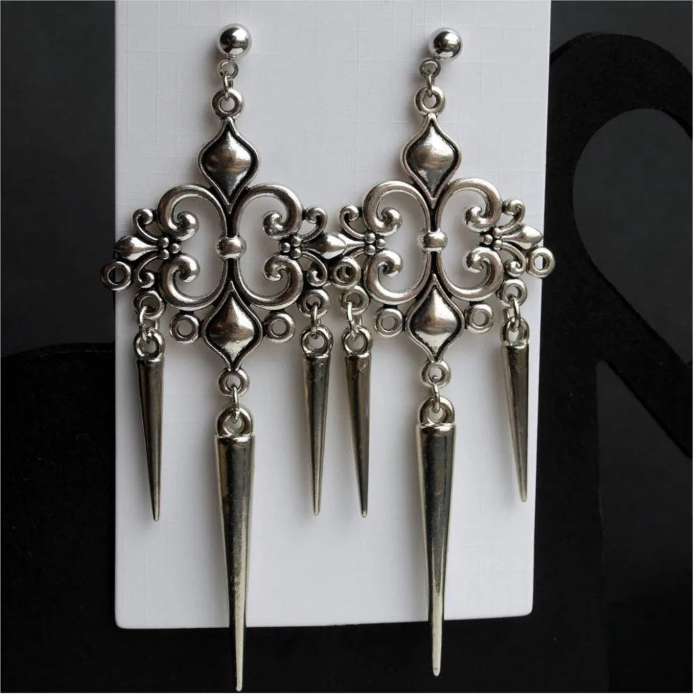 Vintage Gothic Court Style Tassel Dangle Earrings For Women Silver Color Goth Punk Fashion Jewelry Accessories Wholesale