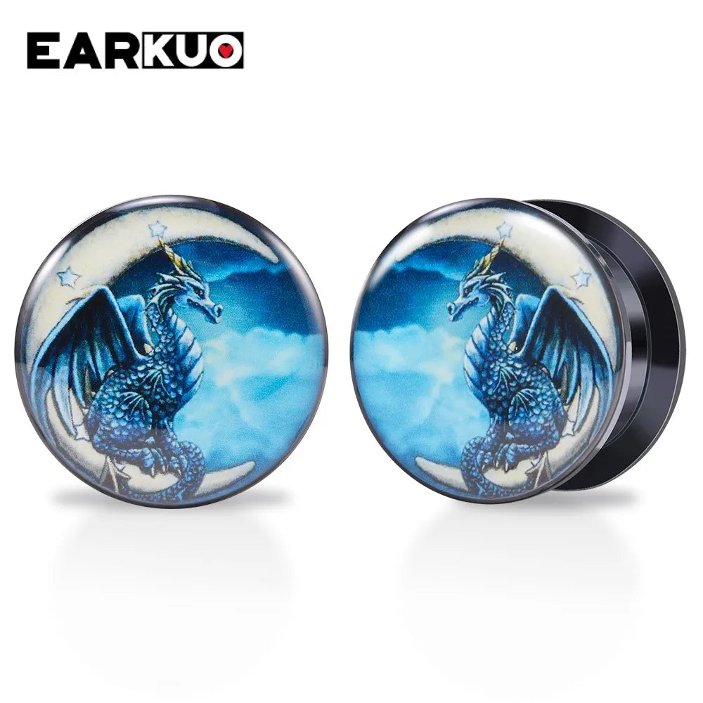 EARKUO Lovely Acrylic Cat Mouse Girl Tiger Dinosaur Ear Plugs Tunnels Piercing Body Jewelry Gauges Expanders Stretchers 2PCS