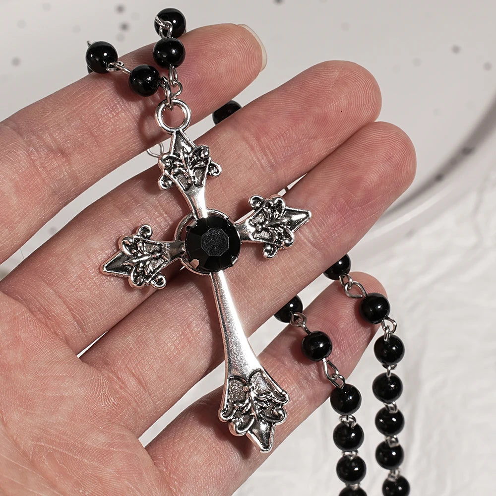 Y2k punk style creative black cross set necklace, trendy retro necklace, Christmas party jewelry gift