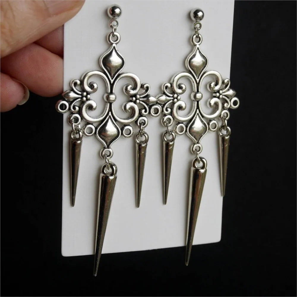 Vintage Gothic Court Style Tassel Dangle Earrings For Women Silver Color Goth Punk Fashion Jewelry Accessories Wholesale