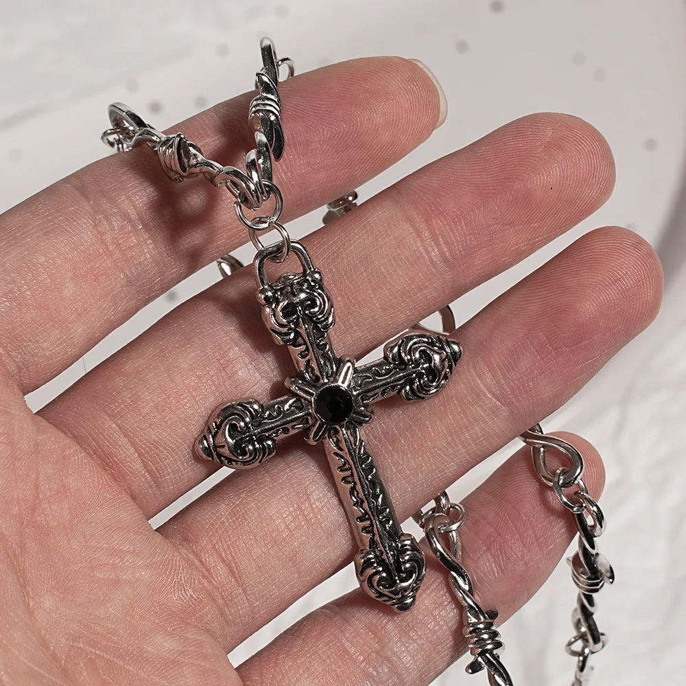Y2k punk style creative black cross set necklace, trendy retro necklace, Christmas party jewelry gift