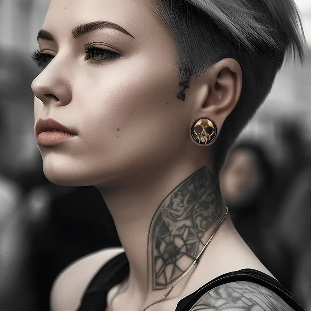 1 Pair Top Quality Stainless Steel Skull Ear Tunnels Plugs Expander Gauge Stretcher Earrings Screw Gauges Piercing Jewelry
