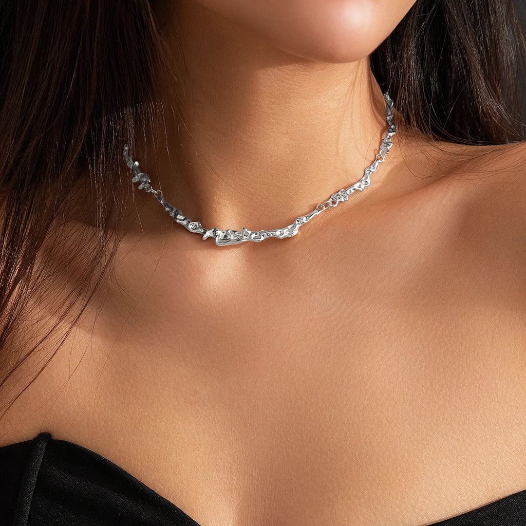Ingemark Simple Irregular Bone Chain Necklace for Women 2024 Trend Goth Metal Choker Aesthetic Jewelry Accessories Steampunk Men