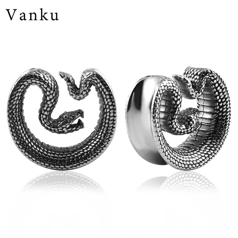 Vanku 2PCS Stainless Steel Snake Saddle Ear Plugs Tunnels Ear Piercing Plugs Stretchers Body Jewelry Gauges Tunnels Expanders