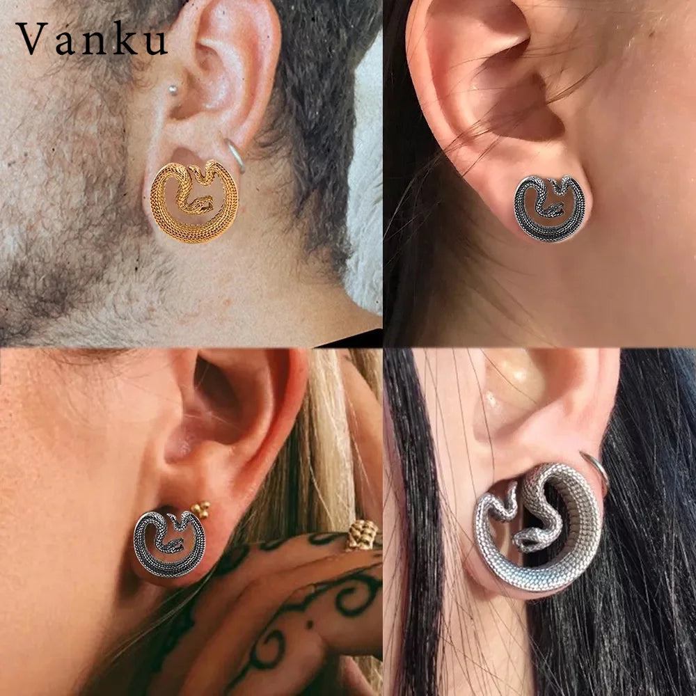 Vanku 2PCS Stainless Steel Snake Saddle Ear Plugs Tunnels Ear Piercing Plugs Stretchers Body Jewelry Gauges Tunnels Expanders