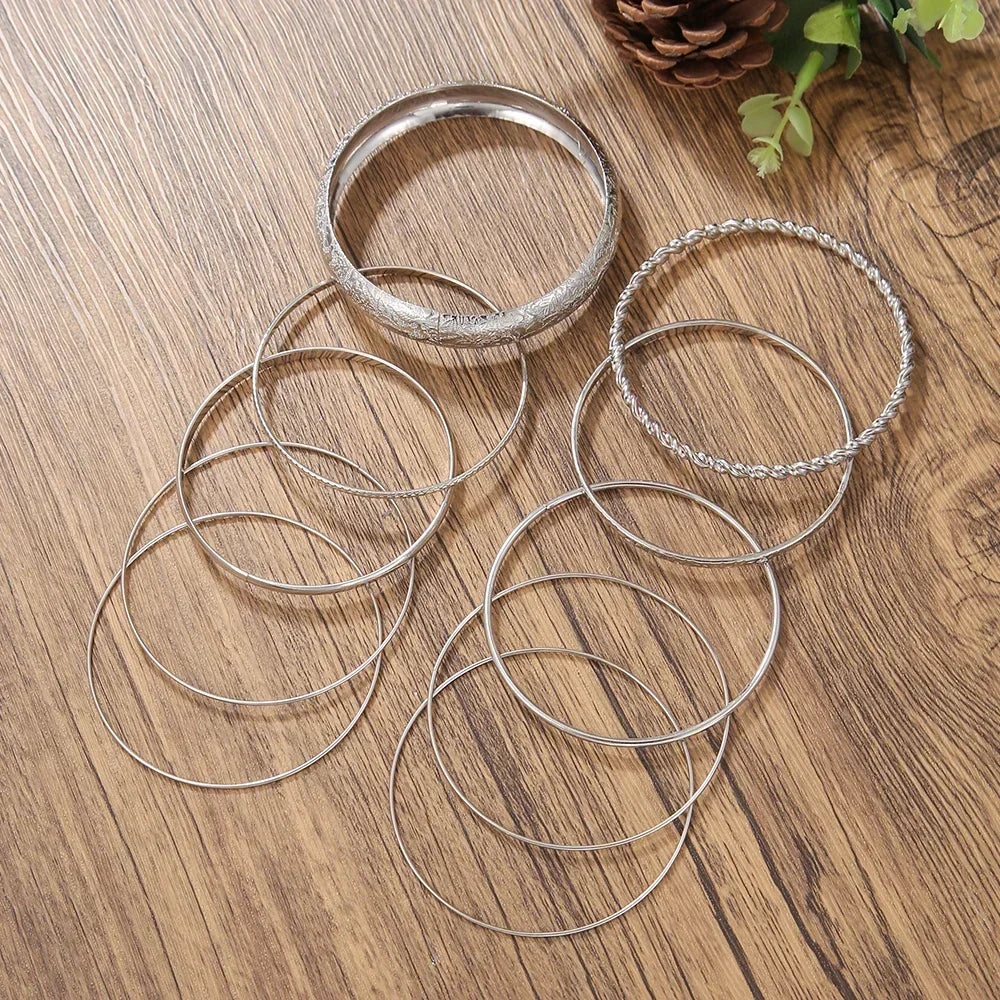 New Fashion Boho Punk 10Pcs/Sets Cuff Bracelets & Bangles For Women Love Pulseiras Bangle Set Feminina Jewelry Charm Gifts