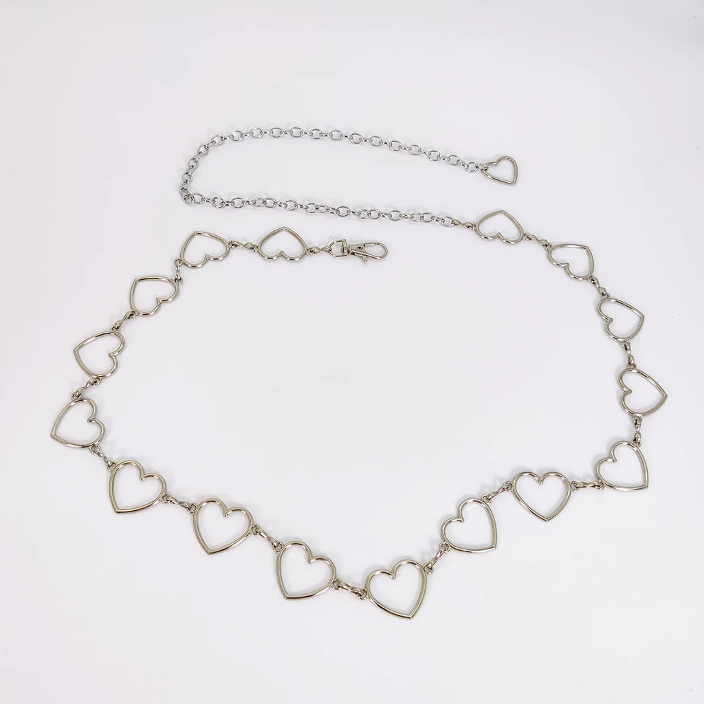 Women's belt Luxury brand Heart Shaped Metal Waist Chain Belt Goth accessories Y2k belts for women Punk style with Jeans Dress