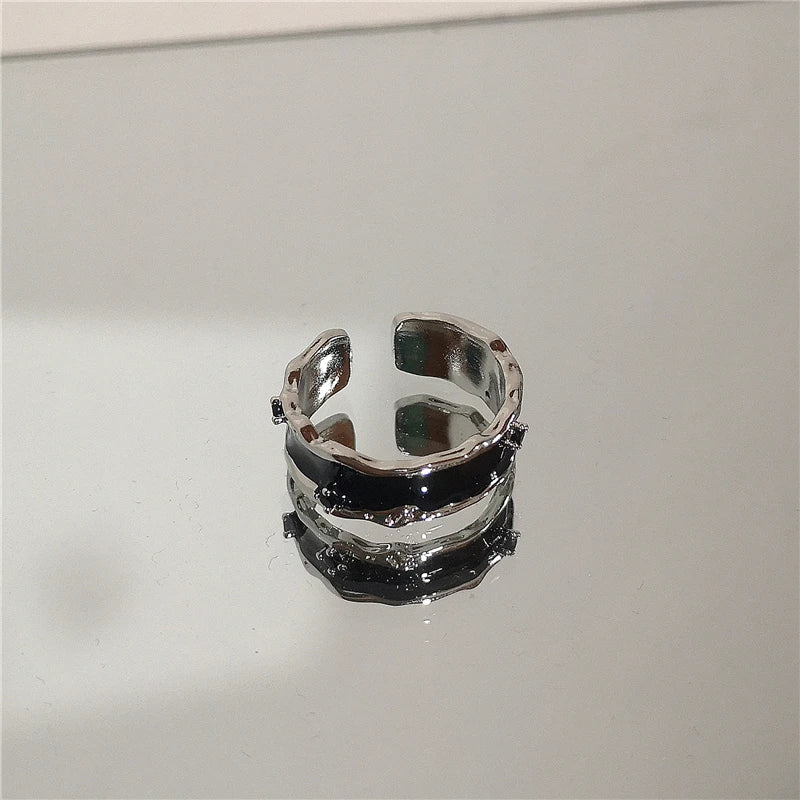 Punk Harajuku Goth Thorns Black Silver Color Irregular Heart Cross Open Ring For Women Men Lover Vintage 90s Y2K Grunge Jewely