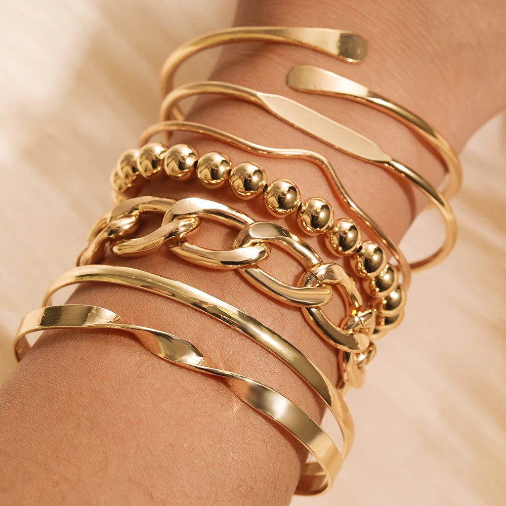 New Fashion Boho Punk 10Pcs/Sets Cuff Bracelets & Bangles For Women Love Pulseiras Bangle Set Feminina Jewelry Charm Gifts