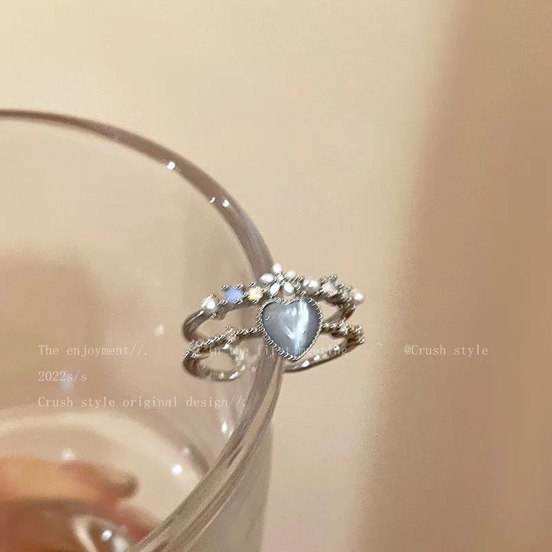 Goth Punk Retro Red Crystal Love Heart Cross Geometry Irregular Open Ring Set Y2K Halloween Accessories for Women Kpop Jewelry