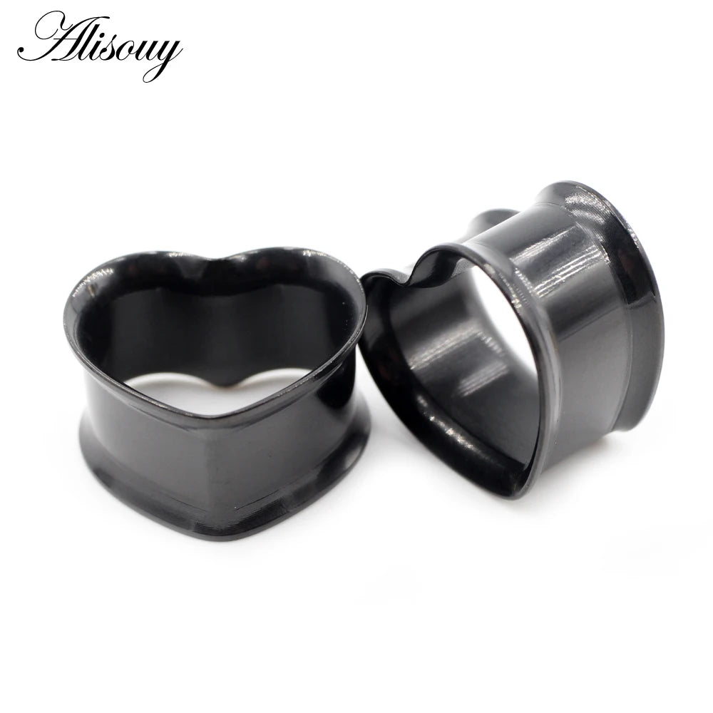 Alisouy 2pcs 8mm-30mm 316L Stainless Steel Love Heart Ear Tunnels Plugs Expander Stretcher Gauges Earrings Body Piercing Jewelry