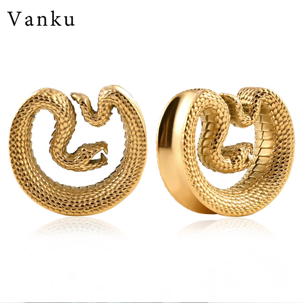 Vanku 2PCS Stainless Steel Snake Saddle Ear Plugs Tunnels Ear Piercing Plugs Stretchers Body Jewelry Gauges Tunnels Expanders