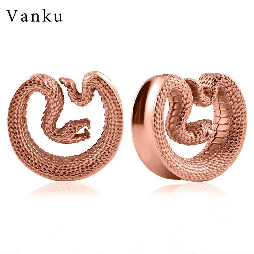 Vanku 2PCS Stainless Steel Snake Saddle Ear Plugs Tunnels Ear Piercing Plugs Stretchers Body Jewelry Gauges Tunnels Expanders