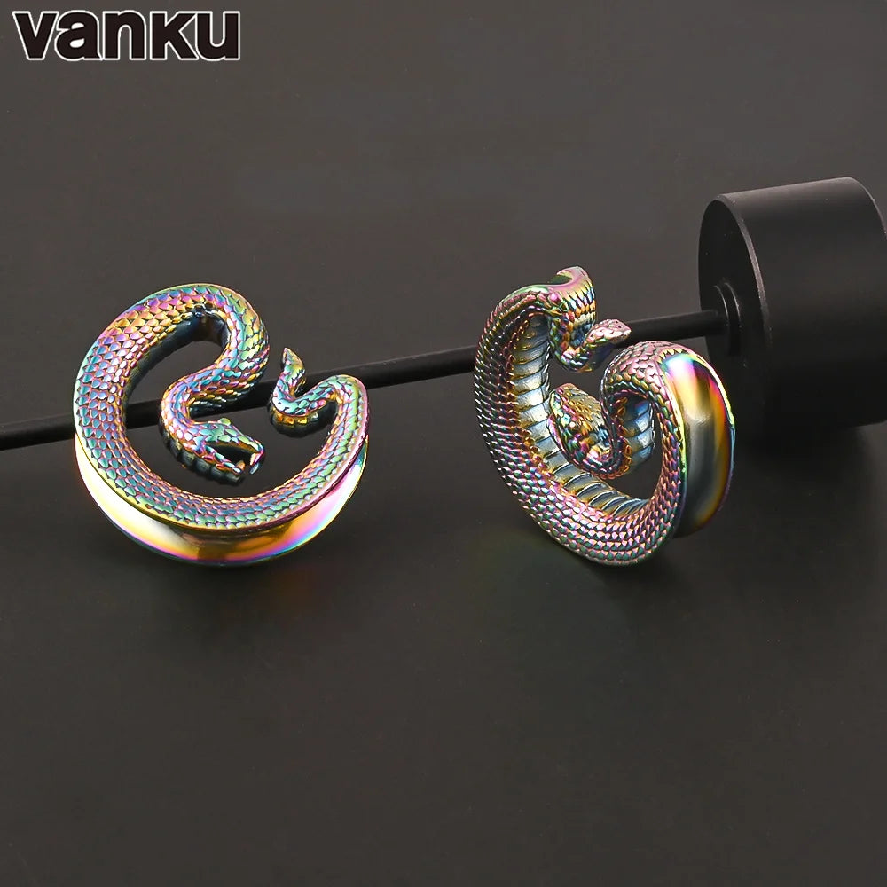 Vanku 2PCS Stainless Steel Snake Saddle Ear Plugs Tunnels Ear Piercing Plugs Stretchers Body Jewelry Gauges Tunnels Expanders