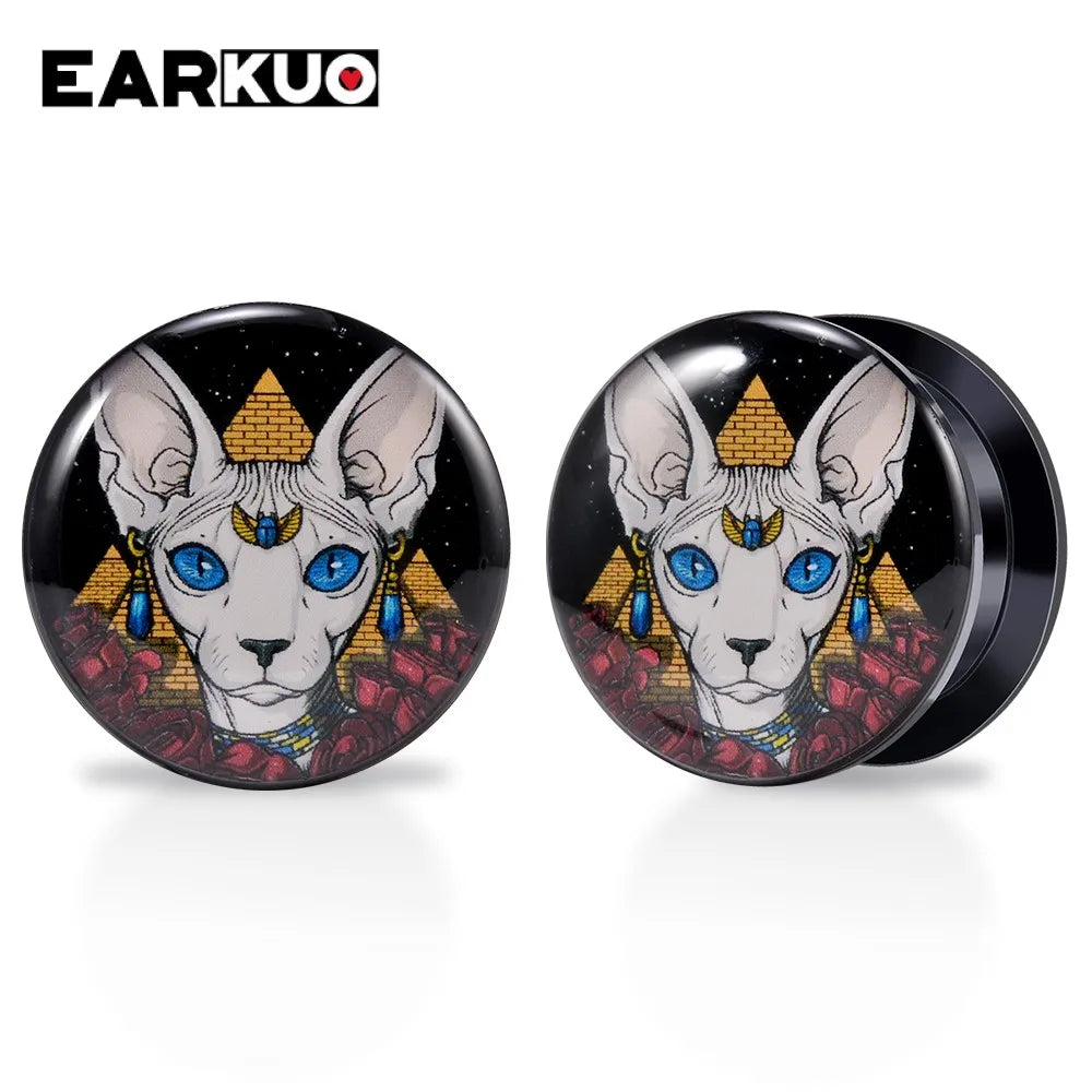 EARKUO Lovely Acrylic Cat Mouse Girl Tiger Dinosaur Ear Plugs Tunnels Piercing Body Jewelry Gauges Expanders Stretchers 2PCS
