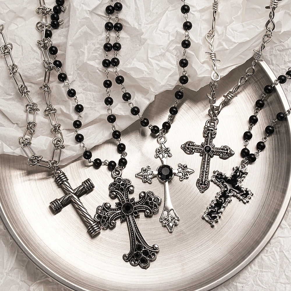 Y2k punk style creative black cross set necklace, trendy retro necklace, Christmas party jewelry gift