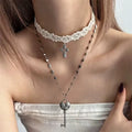 Gothic Punk Style Y2k Bead Cross Pendant Necklace, 3 Pieces/set, Women's Multi-layer Retro Trendy Accessory Jewelry