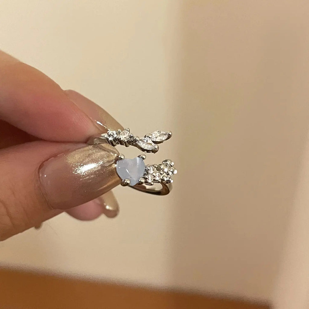 Goth Punk Retro Red Crystal Love Heart Cross Geometry Irregular Open Ring Set Y2K Halloween Accessories for Women Kpop Jewelry