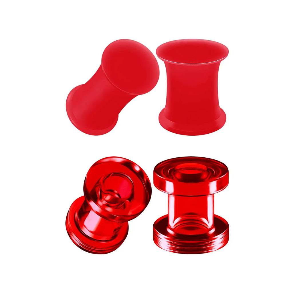 1 Pair Red Silicone Double Flared Saddle Piercing Jewelry Stretcher Ear Plugs Earring Lobe Acrylic External Flesh Tunnel 3-20mm