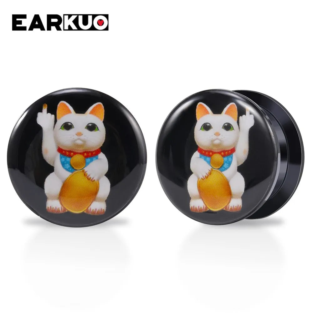 EARKUO Lovely Acrylic Cat Mouse Girl Tiger Dinosaur Ear Plugs Tunnels Piercing Body Jewelry Gauges Expanders Stretchers 2PCS