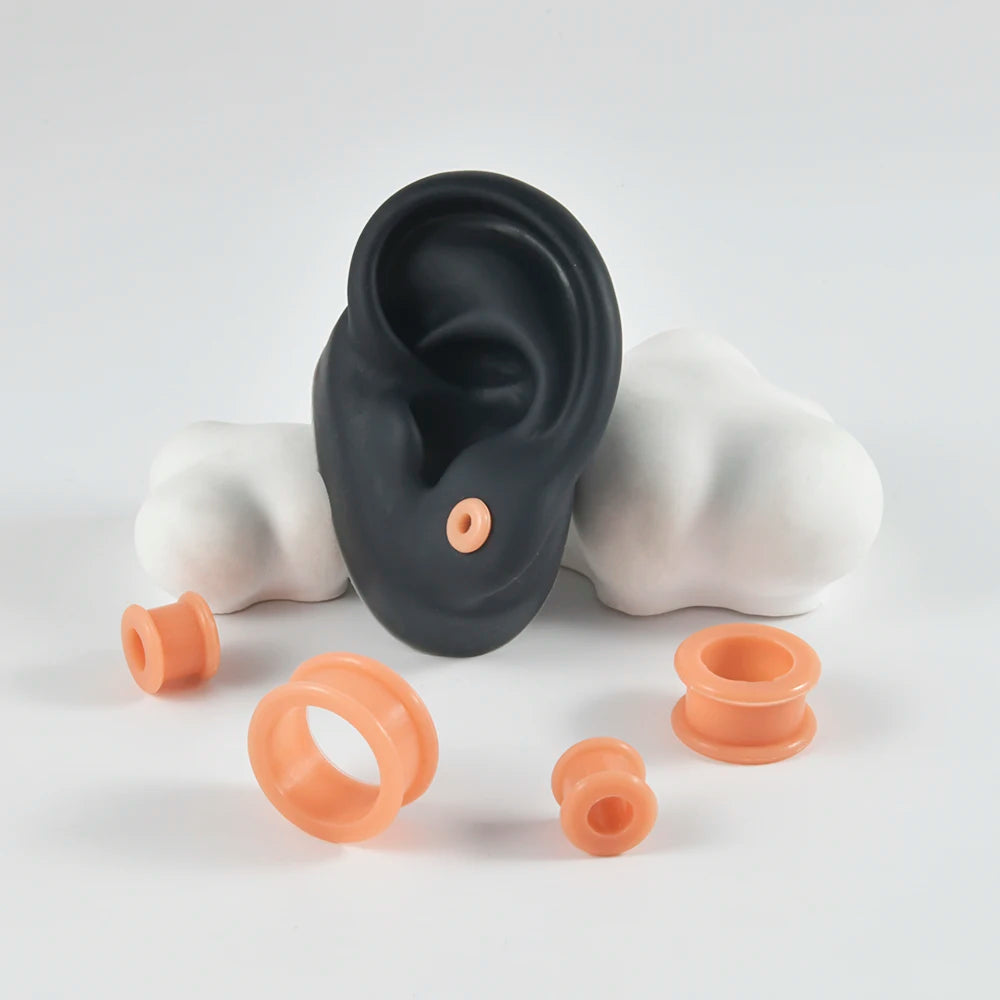 Pair Supersize Flexible Silicone Double Flared Ear Tunnel Plug Skin/Brown Flesh Tunnel Ear Gauge Expander Stretchers Piercing
