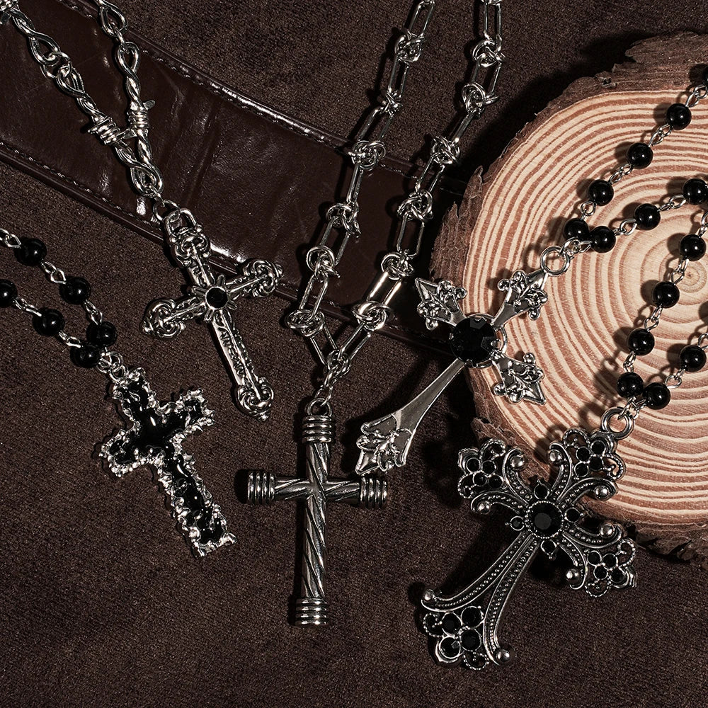 Y2k punk style creative black cross set necklace, trendy retro necklace, Christmas party jewelry gift