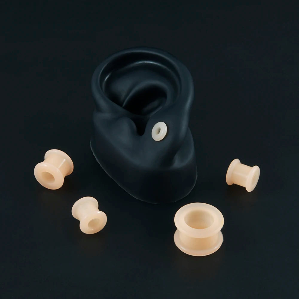 Pair Supersize Flexible Silicone Double Flared Ear Tunnel Plug Skin/Brown Flesh Tunnel Ear Gauge Expander Stretchers Piercing
