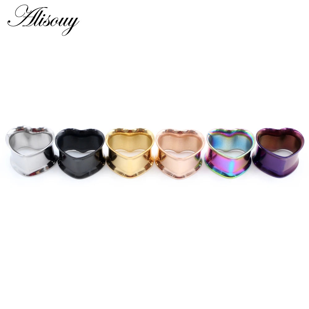 Alisouy 2pcs 8mm-30mm 316L Stainless Steel Love Heart Ear Tunnels Plugs Expander Stretcher Gauges Earrings Body Piercing Jewelry