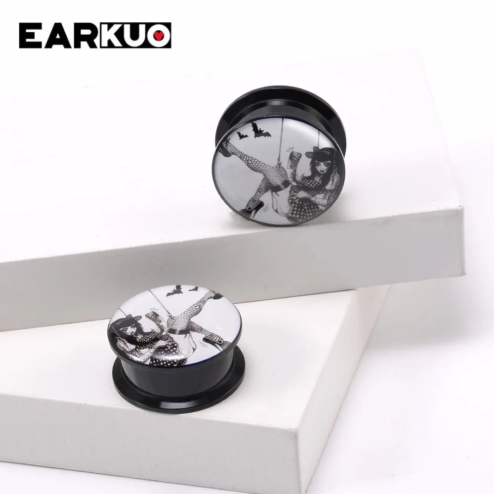 EARKUO Lovely Acrylic Cat Mouse Girl Tiger Dinosaur Ear Plugs Tunnels Piercing Body Jewelry Gauges Expanders Stretchers 2PCS