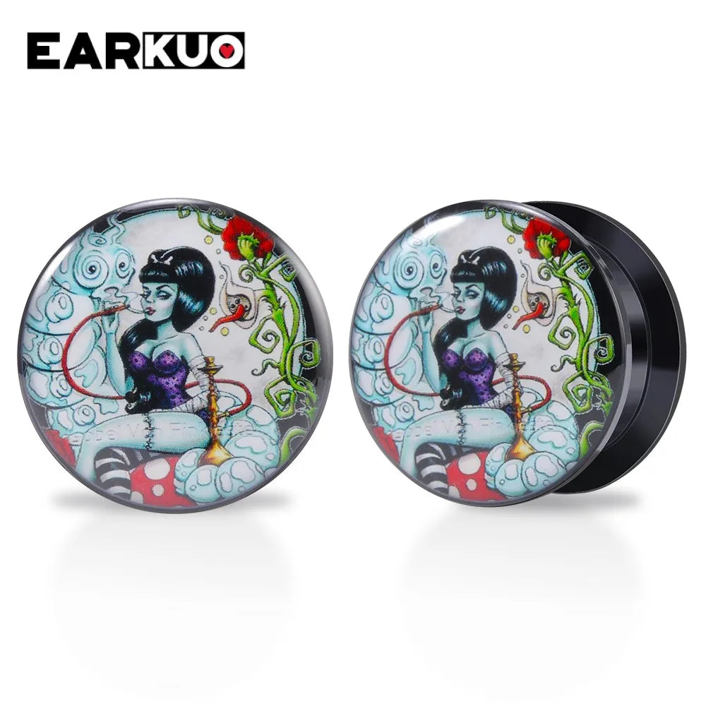 EARKUO Lovely Acrylic Cat Mouse Girl Tiger Dinosaur Ear Plugs Tunnels Piercing Body Jewelry Gauges Expanders Stretchers 2PCS
