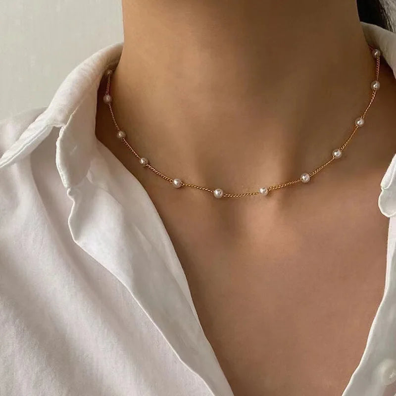 Stackable Double Layered Flower Beaded Chains Necklaces for Women Bohemian Ethnic Style Glass Beaded Sweater Chain Jewelry