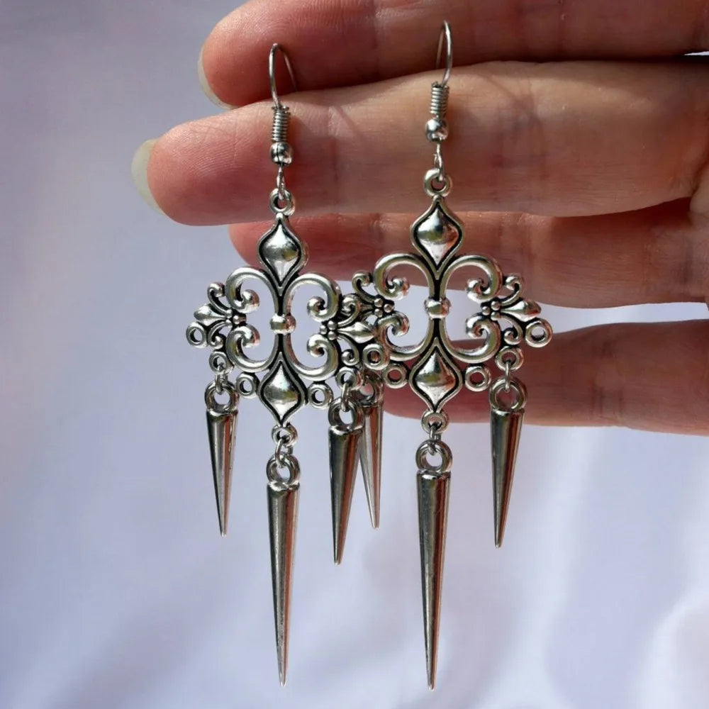 Vintage Gothic Court Style Tassel Dangle Earrings For Women Silver Color Goth Punk Fashion Jewelry Accessories Wholesale