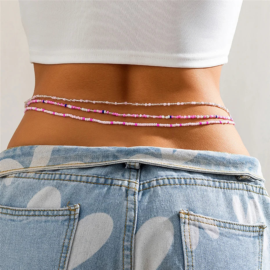 Ingemark 3Pcs/Set Boho Elastic Seed Beads Waist Belly Belt Chains Women Summer Bikini Sexy Aesthetic Body Jewelry Accessories