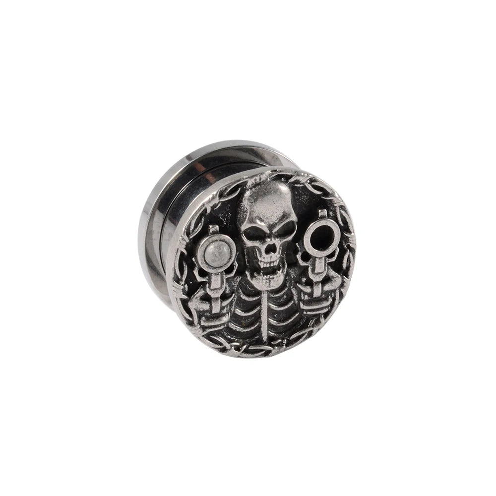 1PC Punk Stainless Steel Skeleton Ear Stretchers Tunnel External Thread Vintage Ear Gauge Plugs Expander Body Piercing Jewelry