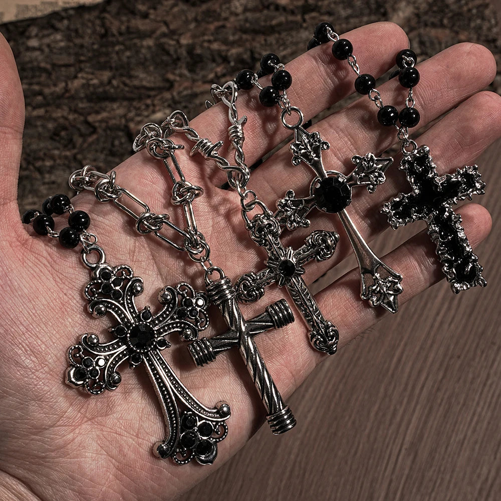 Y2k punk style creative black cross set necklace, trendy retro necklace, Christmas party jewelry gift