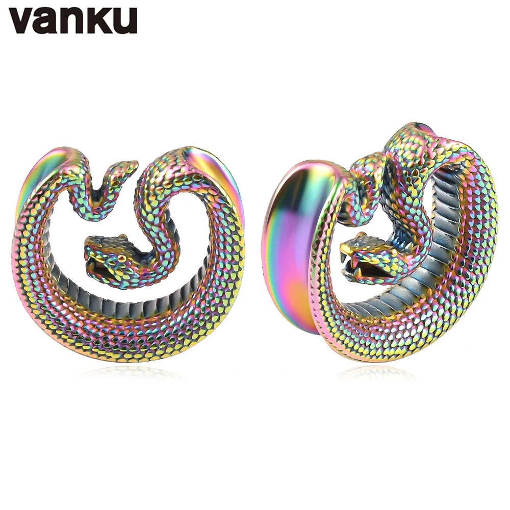 Vanku 2PCS Stainless Steel Snake Saddle Ear Plugs Tunnels Ear Piercing Plugs Stretchers Body Jewelry Gauges Tunnels Expanders