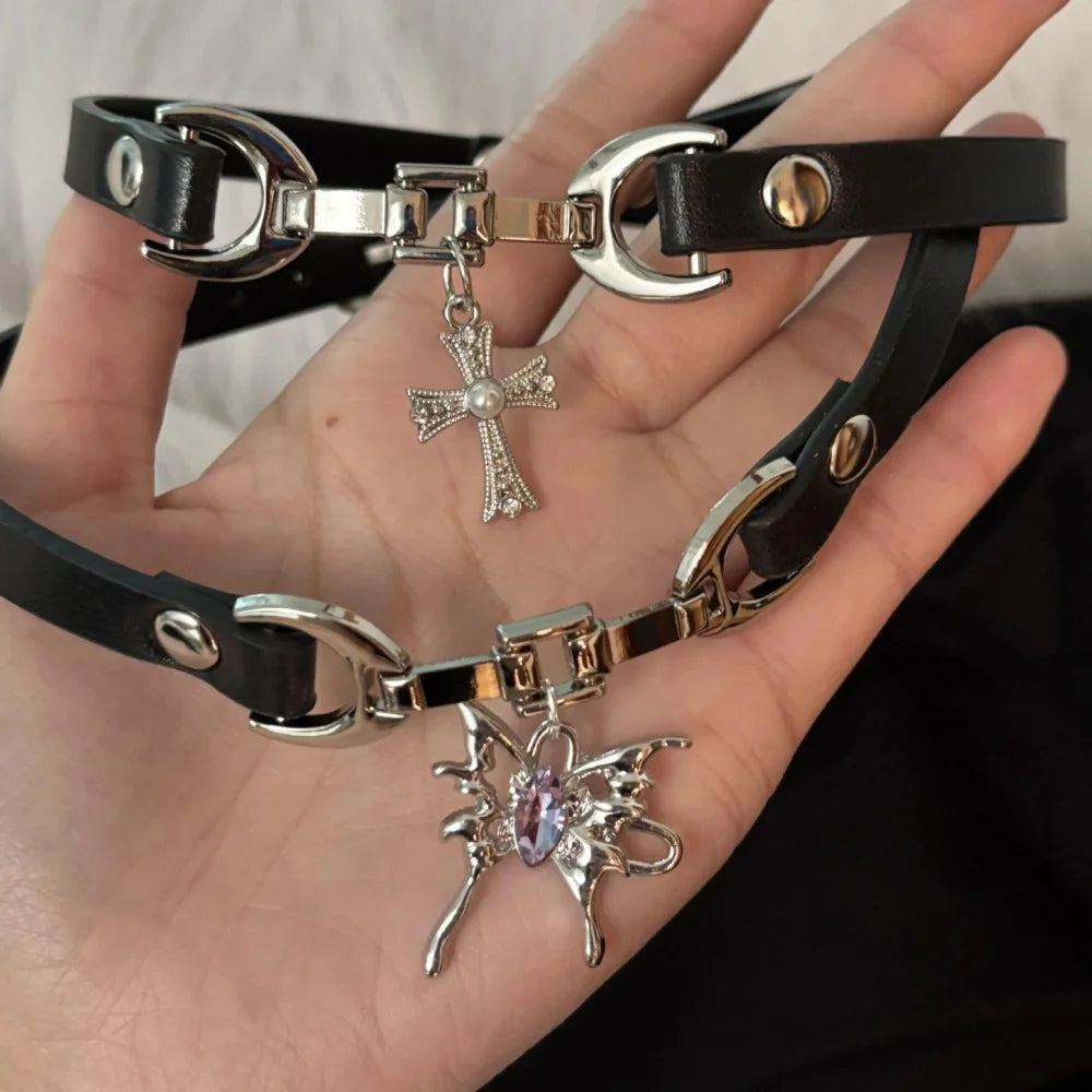 Y2K Charm PU Leather Sexy Choker Vintage Necklaces for Women Spice Girls Goth Jewelry Accessories Gift
