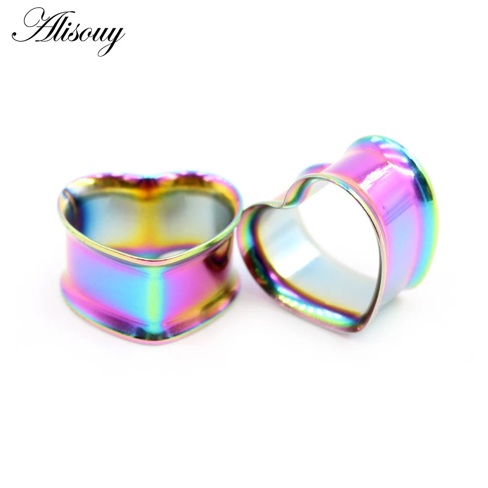 Alisouy 2pcs 8mm-30mm 316L Stainless Steel Love Heart Ear Tunnels Plugs Expander Stretcher Gauges Earrings Body Piercing Jewelry