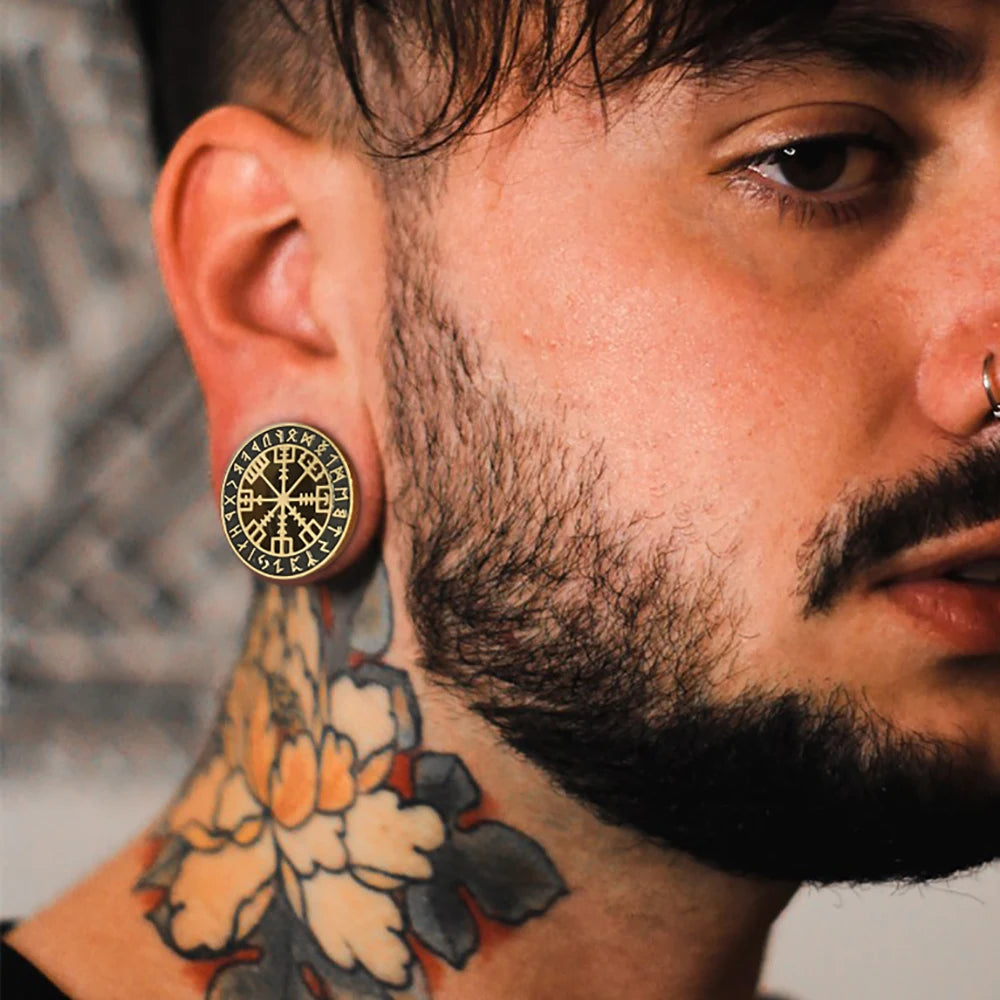 Casvort 2PCS 316 Stainless Steel Ear Gauges Stretcher Viking Rune Ear Plugs Tunnels Earrings Piercing Expanders Body Jewelry