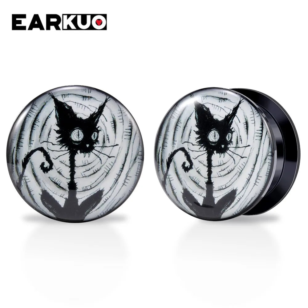 EARKUO Lovely Acrylic Cat Mouse Girl Tiger Dinosaur Ear Plugs Tunnels Piercing Body Jewelry Gauges Expanders Stretchers 2PCS
