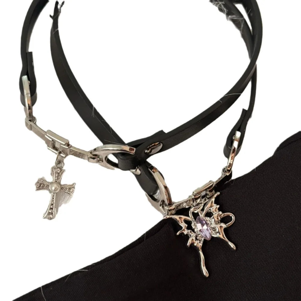 Y2K Charm PU Leather Sexy Choker Vintage Necklaces for Women Spice Girls Goth Jewelry Accessories Gift