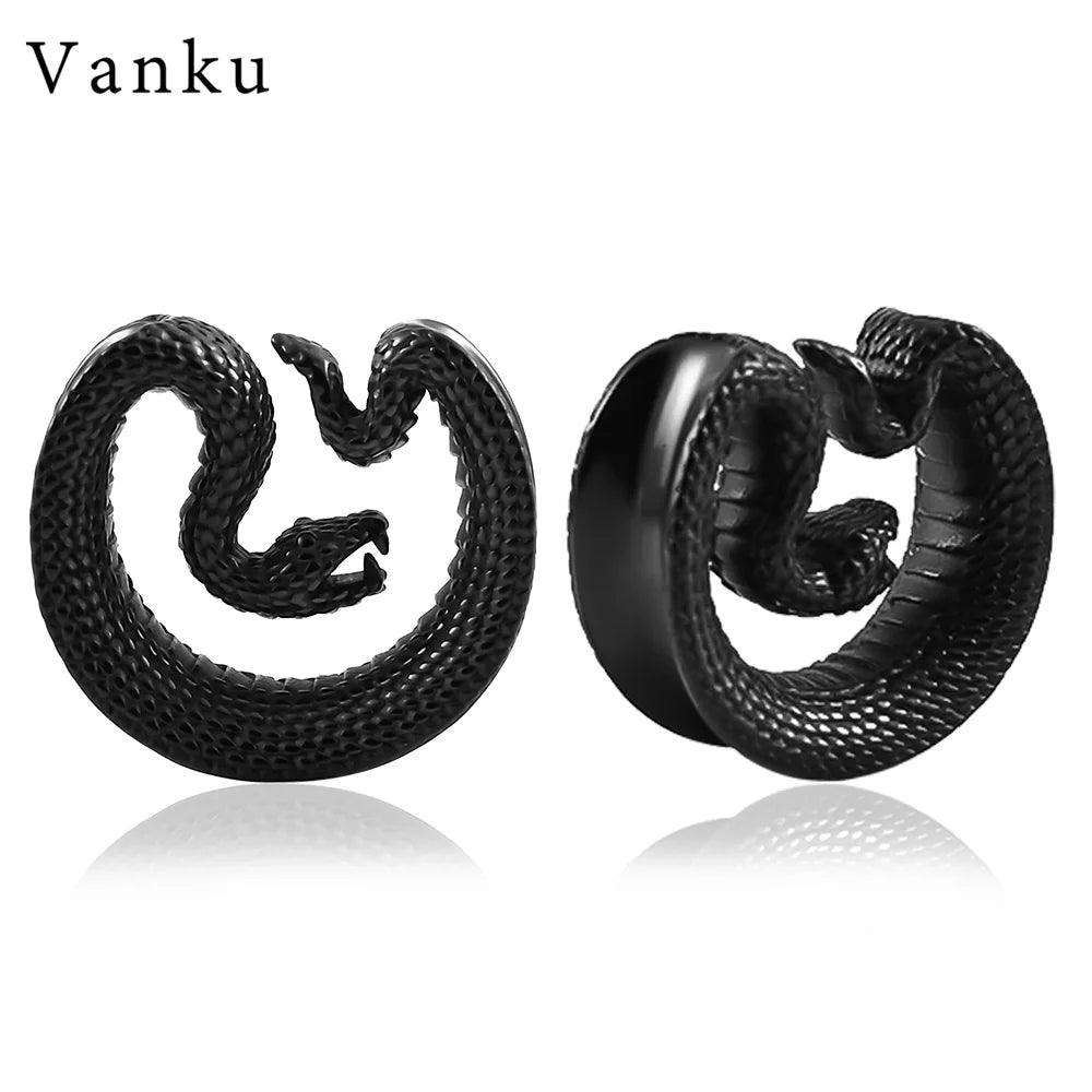 Vanku 2PCS Stainless Steel Snake Saddle Ear Plugs Tunnels Ear Piercing Plugs Stretchers Body Jewelry Gauges Tunnels Expanders