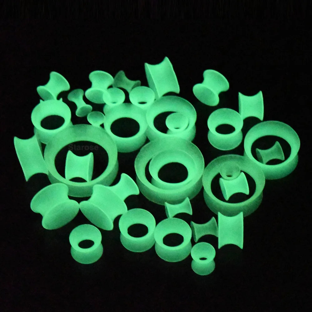 Starose 3Pcs Glow-In-The-Dark 3mm~24mm Soft and Clear Silicone Ear Plugs and Tunnels for Men Women Luminous Ear Skins Stretcher