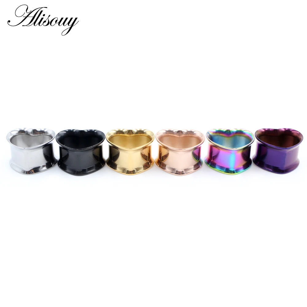 Alisouy 2pcs 8mm-30mm 316L Stainless Steel Love Heart Ear Tunnels Plugs Expander Stretcher Gauges Earrings Body Piercing Jewelry