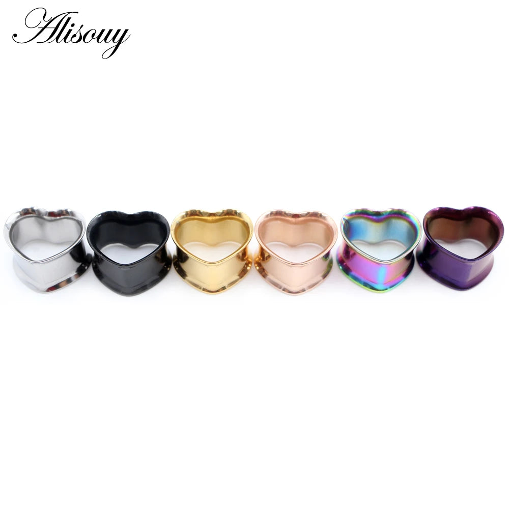 Alisouy 2pcs 8mm-30mm 316L Stainless Steel Love Heart Ear Tunnels Plugs Expander Stretcher Gauges Earrings Body Piercing Jewelry
