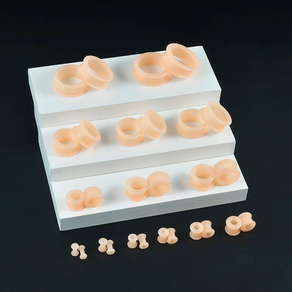 Pair Supersize Flexible Silicone Double Flared Ear Tunnel Plug Skin/Brown Flesh Tunnel Ear Gauge Expander Stretchers Piercing