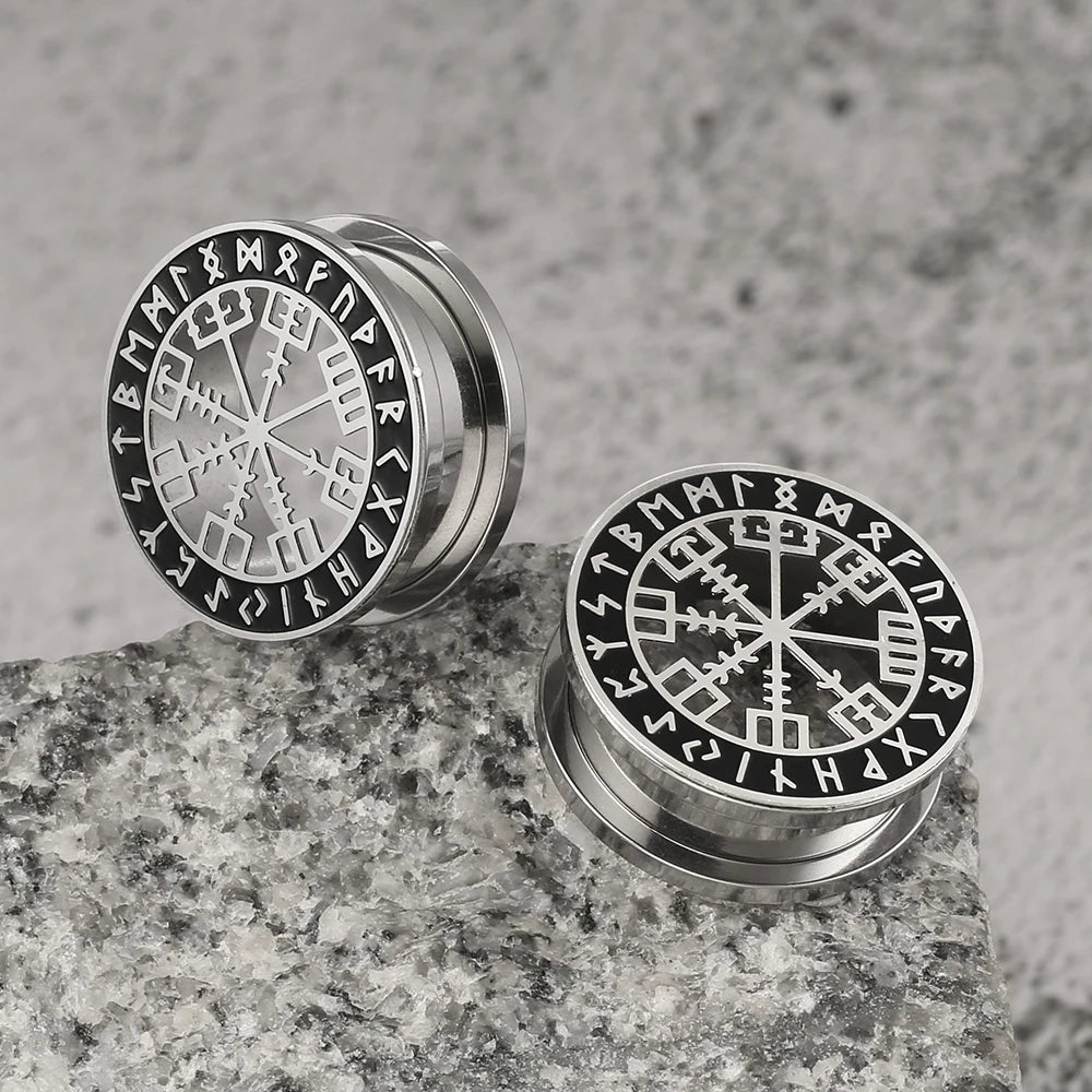 Casvort 2PCS 316 Stainless Steel Ear Gauges Stretcher Viking Rune Ear Plugs Tunnels Earrings Piercing Expanders Body Jewelry