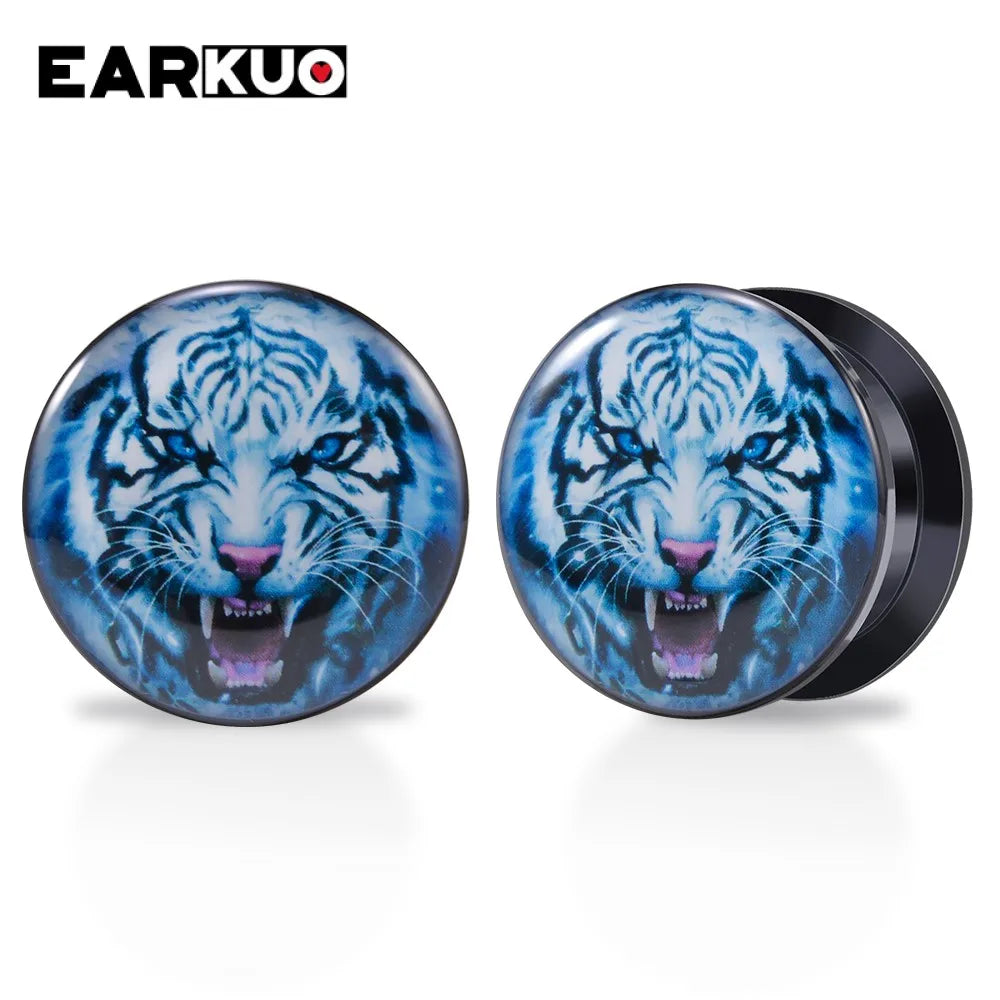 EARKUO Lovely Acrylic Cat Mouse Girl Tiger Dinosaur Ear Plugs Tunnels Piercing Body Jewelry Gauges Expanders Stretchers 2PCS