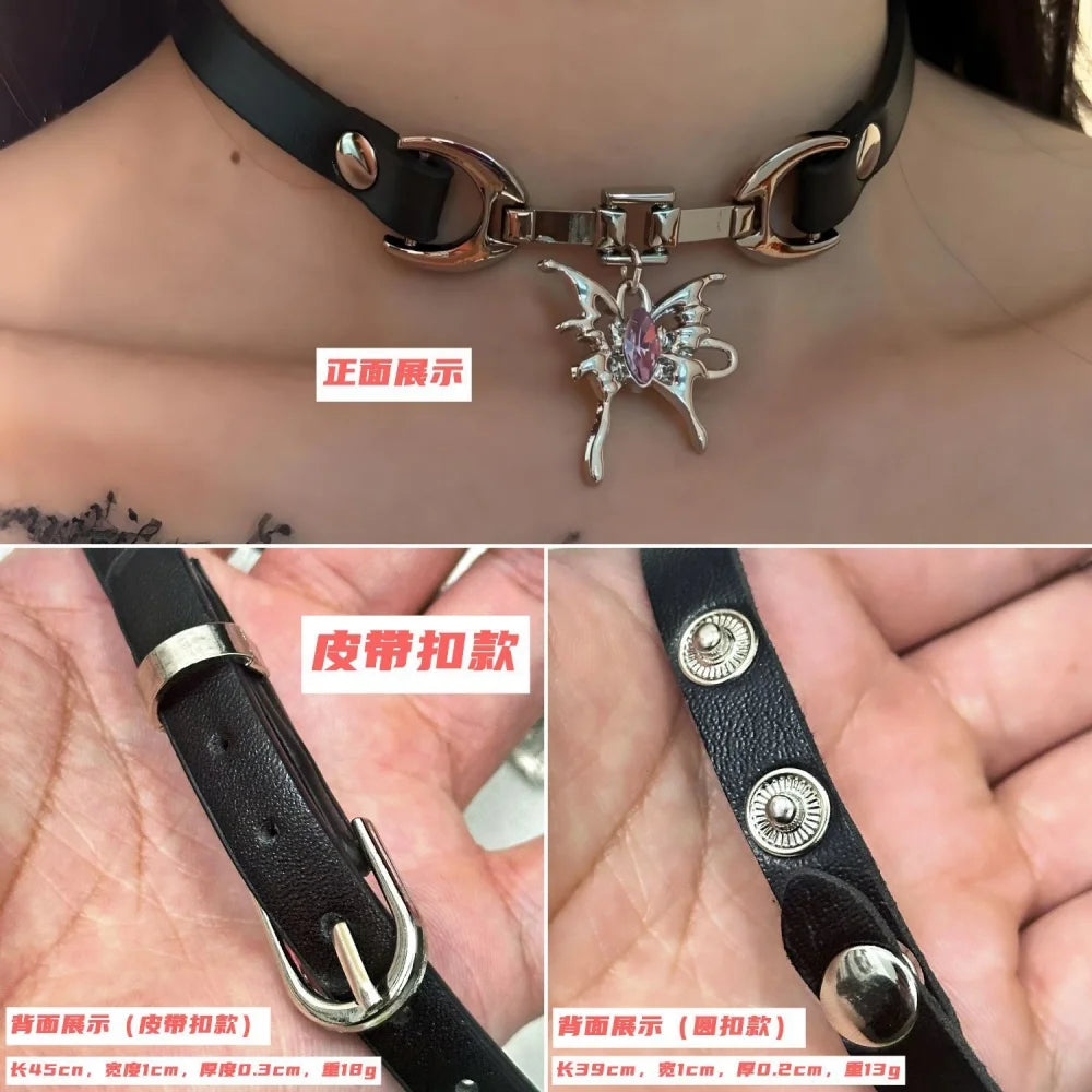 Y2K Charm PU Leather Sexy Choker Vintage Necklaces for Women Spice Girls Goth Jewelry Accessories Gift
